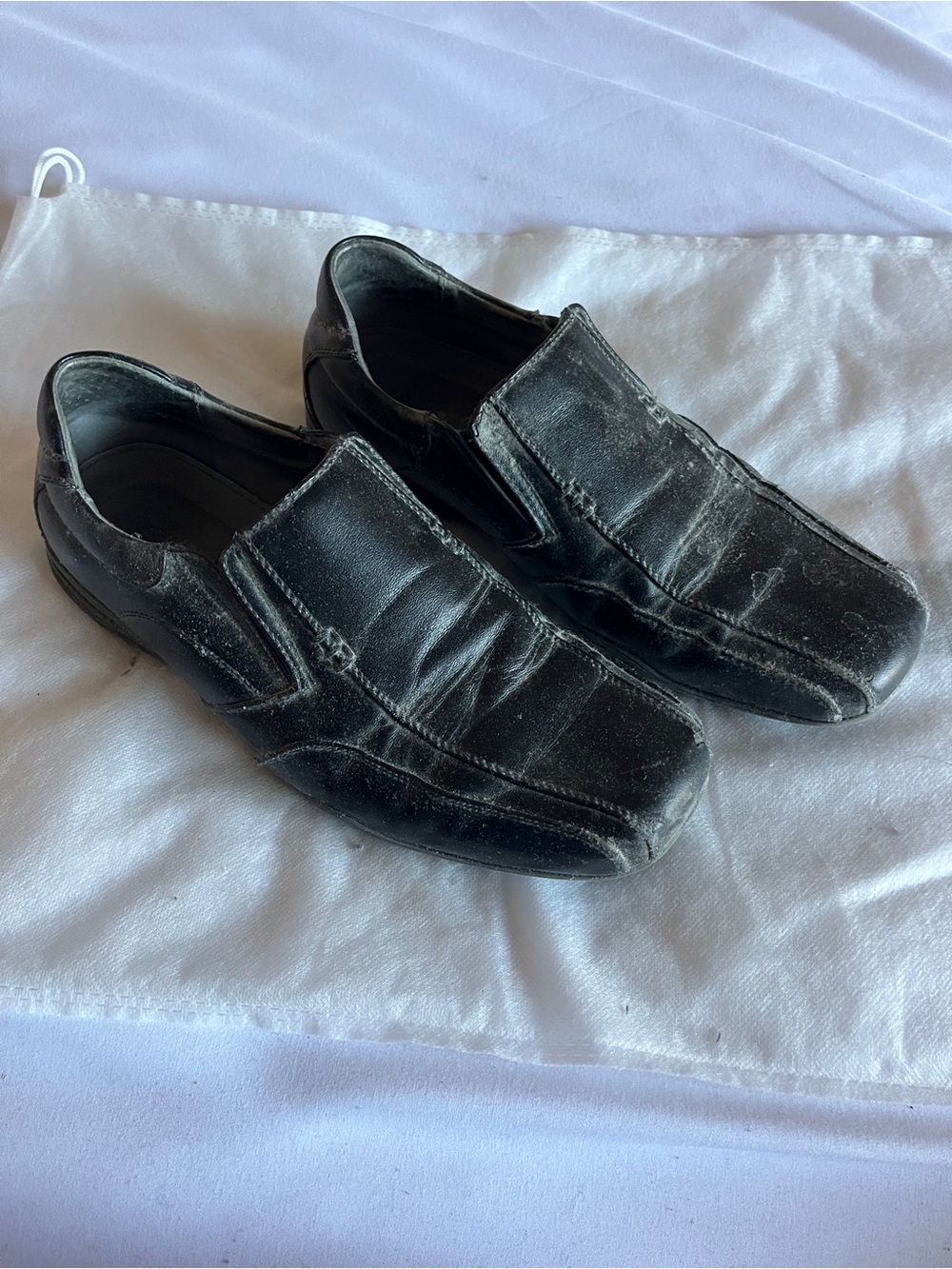 APT. 9 Mens Size 8 Medium Black Leather Slip On Loafers Square Toe Shoes